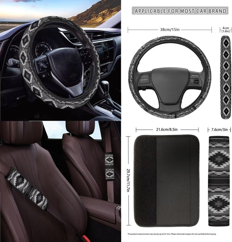 Wanyint Aztec Black 15 PCS Car Seat Cover Full Set, with Steering Wheel Cover Seat Belt Strap Cover Trash Cans Rear View Mirror Cover Cup Coaster Keychain Air Vent Storage Bag Car Decor Universal Fit - Image 3